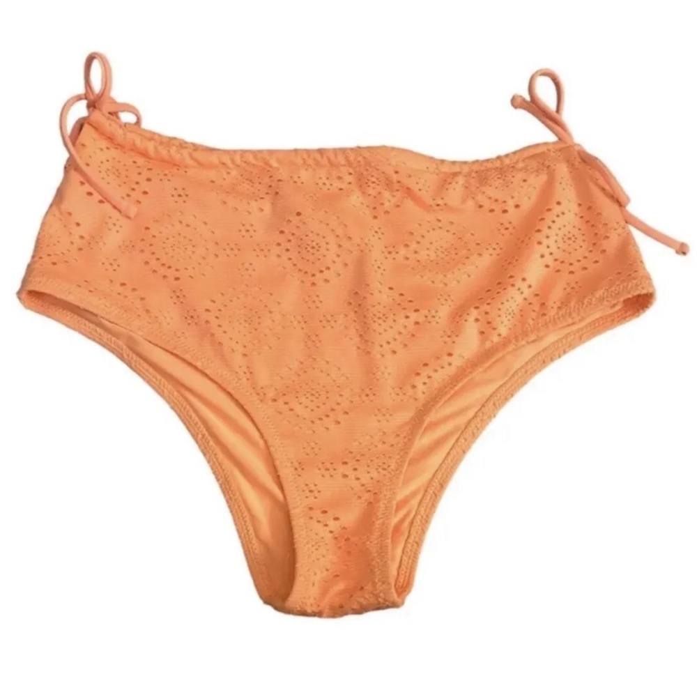 NWOT Aerie High Rise Side Tie Eyelet Bright Peach Bikini Bottoms